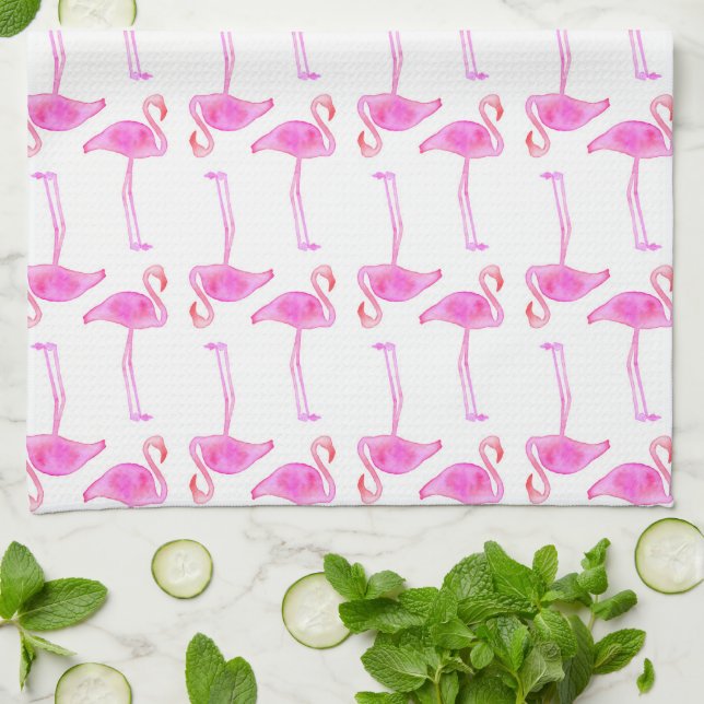 Pink Flamingo Pattern | Monogram Kitchen Towel (Folded)