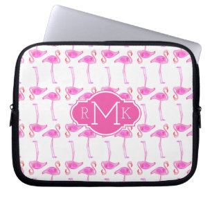 Pink Flamingo Pattern   Monogram Laptop Sleeve