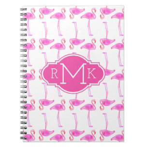 Pink Flamingo Pattern Monogram Notebook