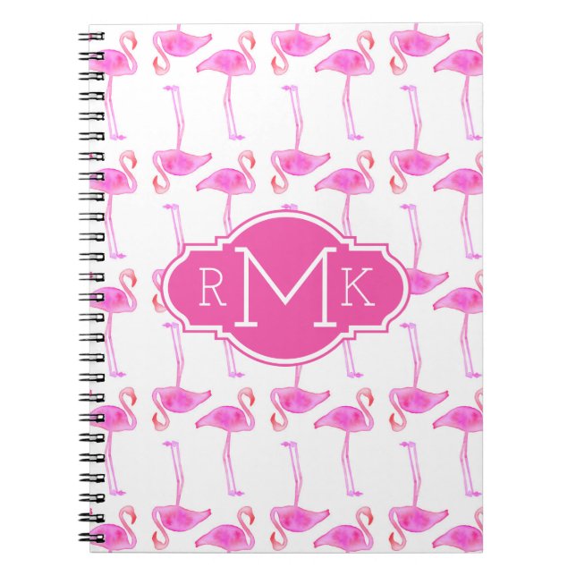 Pink Flamingo Pattern | Monogram Notebook (Front)