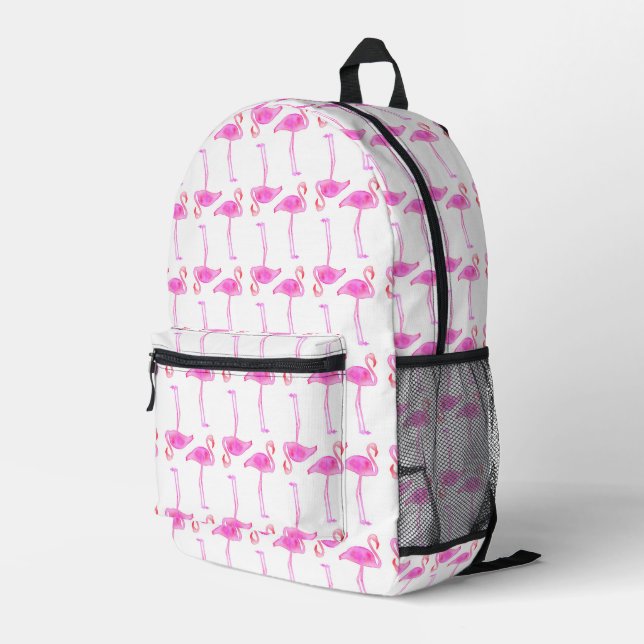 Pink Flamingo Pattern Printed Backpack (Back Corner Right)