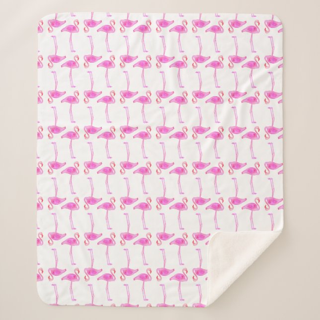 Pink Flamingo Pattern Sherpa Blanket (Front)