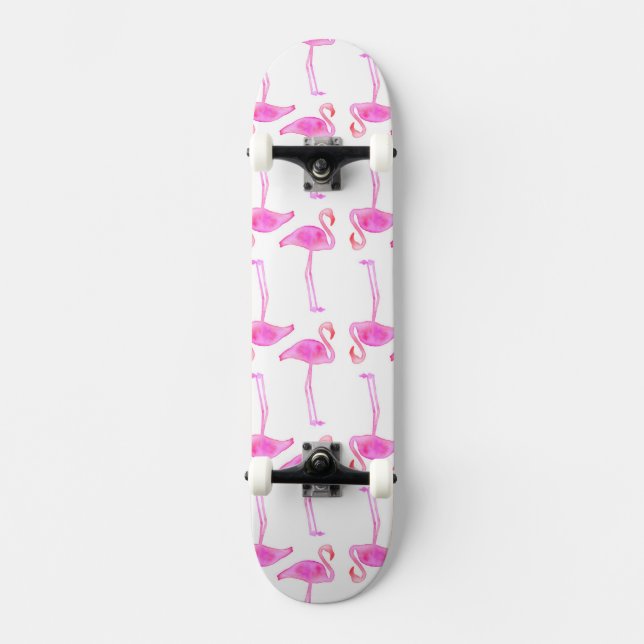 Pink Flamingo Pattern Skateboard (Front)
