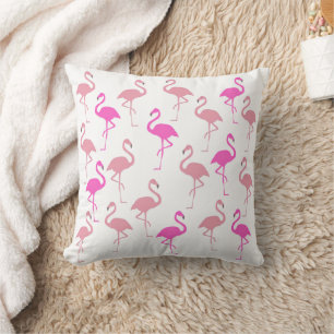 Pink Flamingo Pattern White Throw Pillow