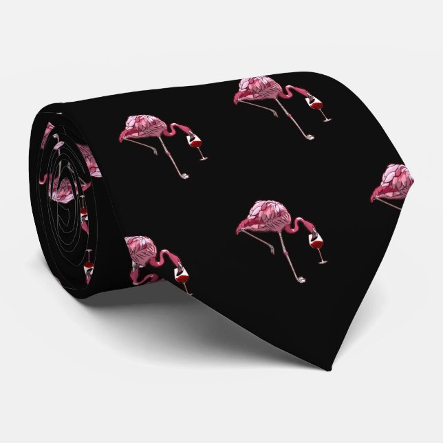 Pink Flamingo Pattern Wine Lover Cute Tie (Rolled)