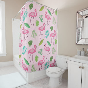 Pink Flamingo Pattern with Tropical Leaves  