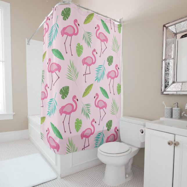 Pink Flamingo Pattern with Tropical Leaves   (In Situ)