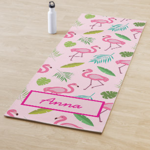 Pink Flamingo Pattern with Tropical leaves custom Yoga Mat