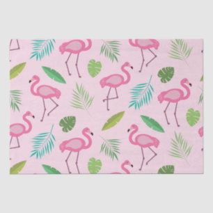 Pink flamingo pattern with tropical leaves tissue paper