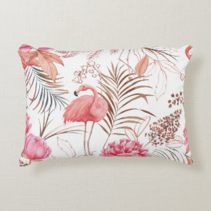 Pink flamingo, peony watercolor pattern. accent pillow