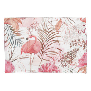 Pink flamingo, peony watercolor pattern. pillowcase