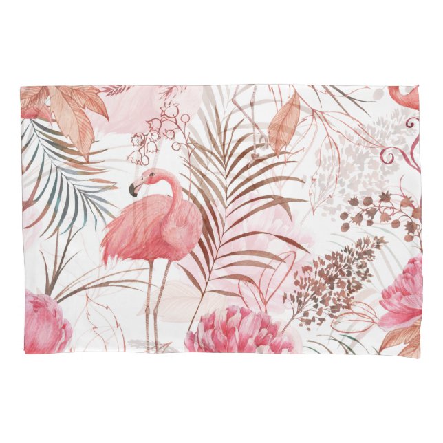Pink flamingo, peony watercolor pattern. pillowcase (Front)