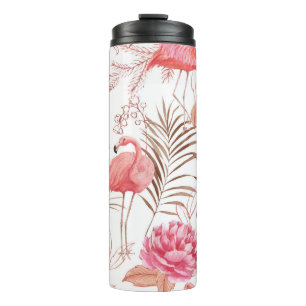 Pink flamingo, peony watercolor pattern. thermal tumbler