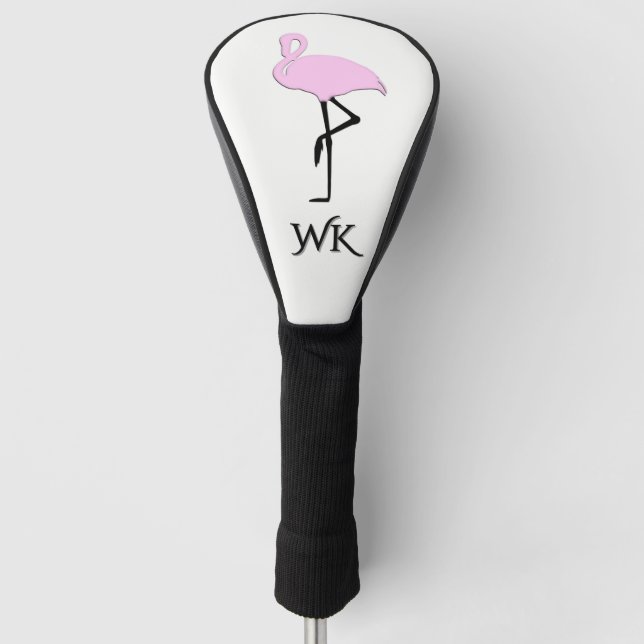 Pink Flamingo Personal Initials Golf Head Cover (Front)