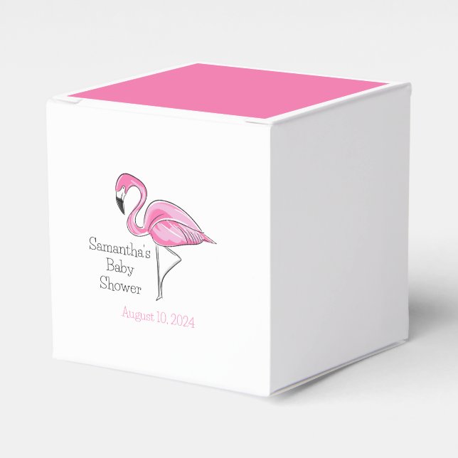 Pink Flamingo Personalized Baby Shower Favor Box (Front Side)