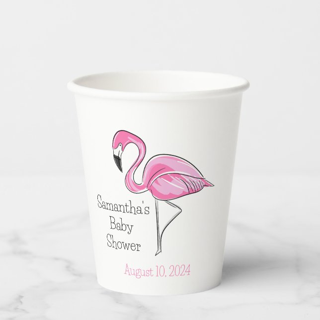 Pink Flamingo Personalized Baby Shower Paper Cups (Front)