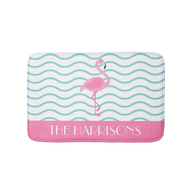 Pink Flamingo Personalized Bath Mat (Front)