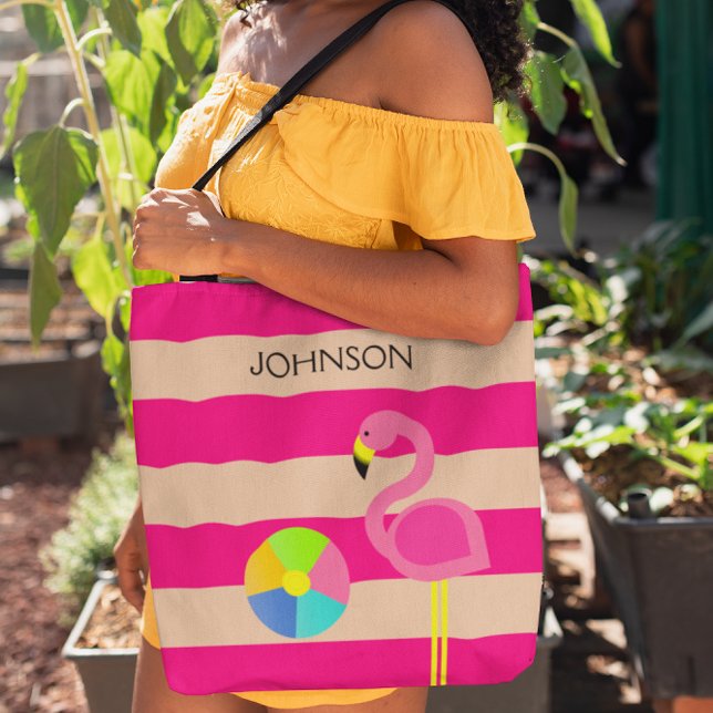 Pink Flamingo Personalized Beach Tote Bag (Creator Uploaded)