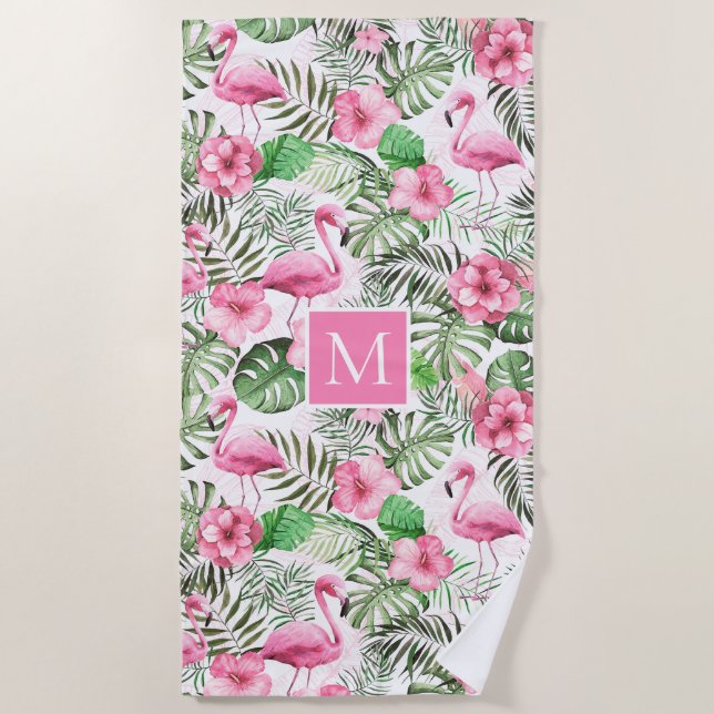 Pink Flamingo Personalized Beach Towel (Front)