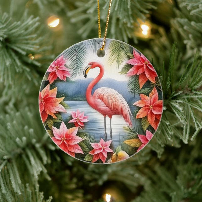 Pink Flamingo Personalized Christmas Ornament (Tree)