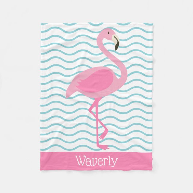 Pink Flamingo Personalized Fleece Blanket (Front)