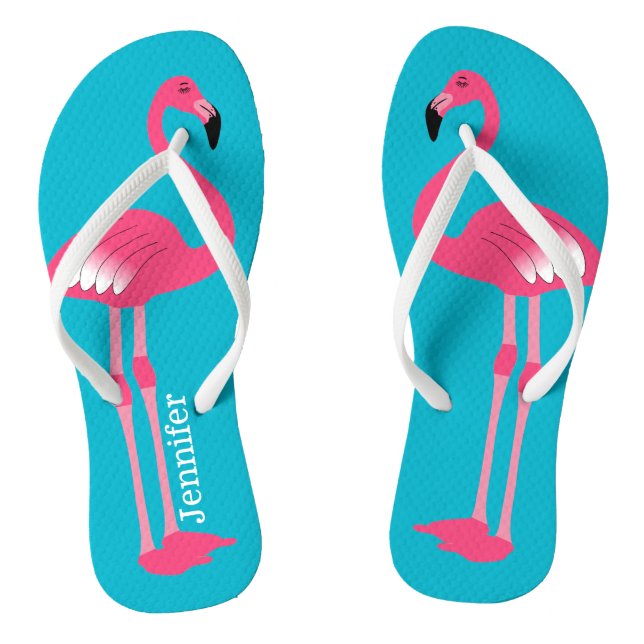 Pink Flamingo Personalized Flip Flops (Footbed)