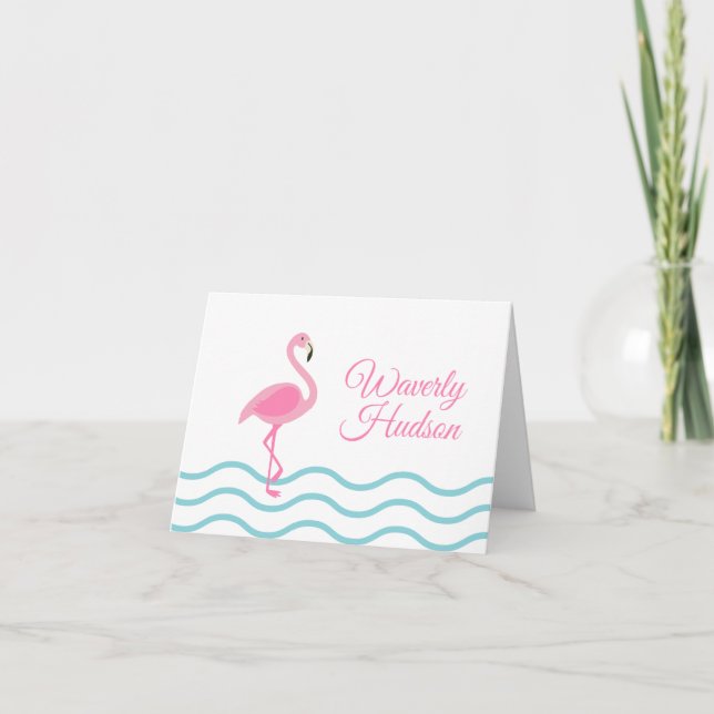 Pink Flamingo Personalized Folded Note Cards (Front)