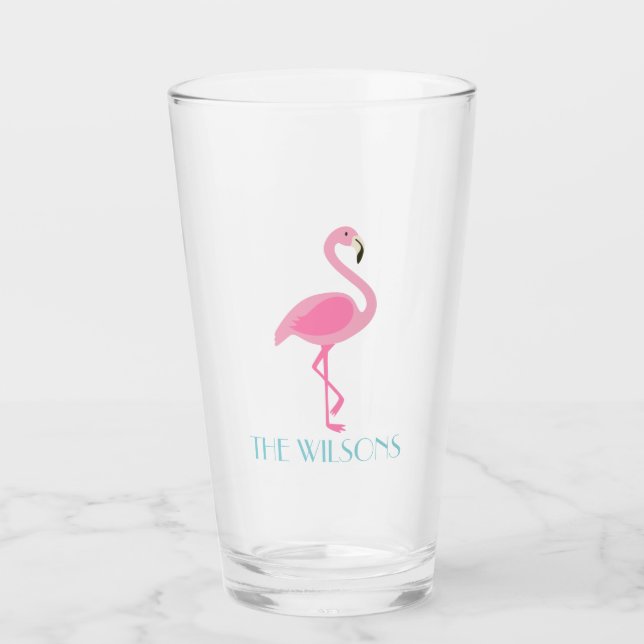 Pink Flamingo Personalized Glass Tumbler (Front)