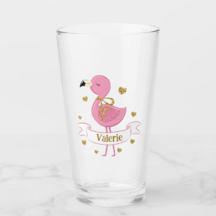 Pink Flamingo Personalized Glass with Custom Name