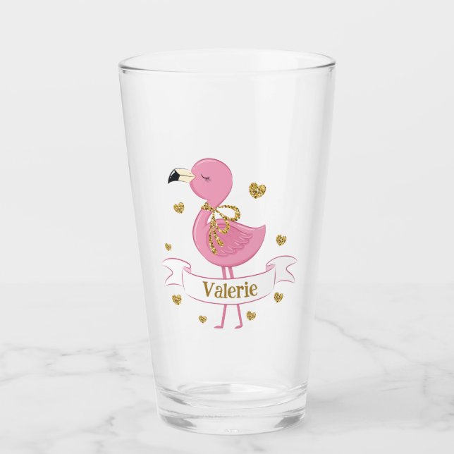 Pink Flamingo Personalized Glass with Custom Name (Front)