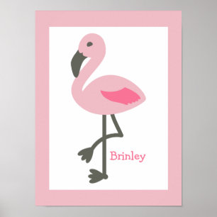 Pink Flamingo Personalized Nursery Artwork Poster