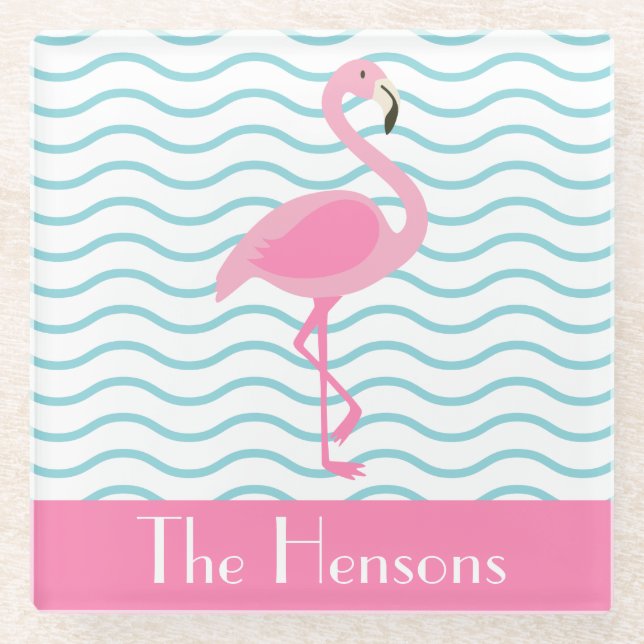 Pink Flamingo Personalized Paper Coasters (Front)