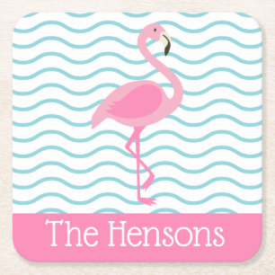 Pink Flamingo Personalized Paper Coasters