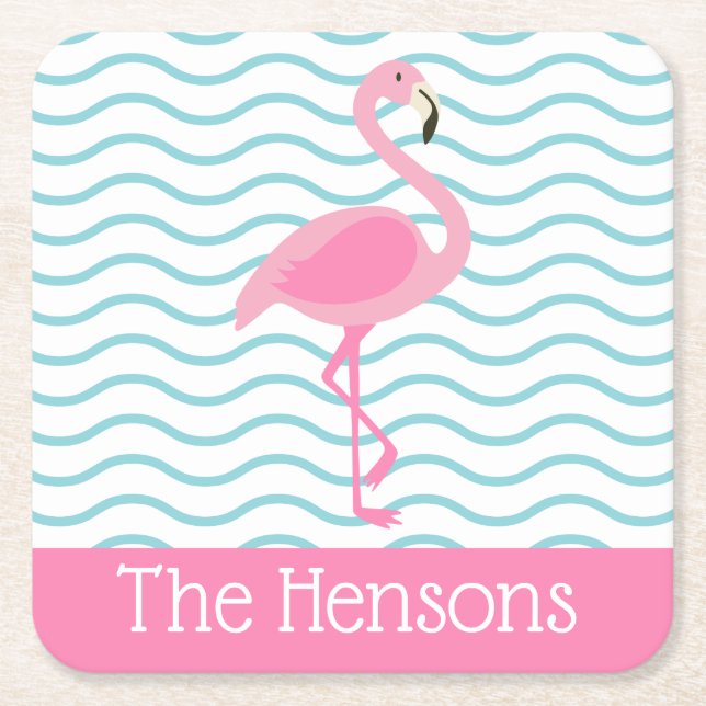 Pink Flamingo Personalized Paper Coasters (Front)