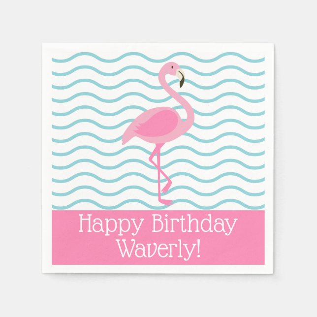 Pink Flamingo Personalized Party Napkins (Front)