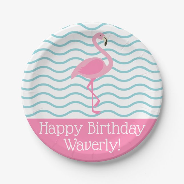 Pink Flamingo Personalized Party Plates (Front)