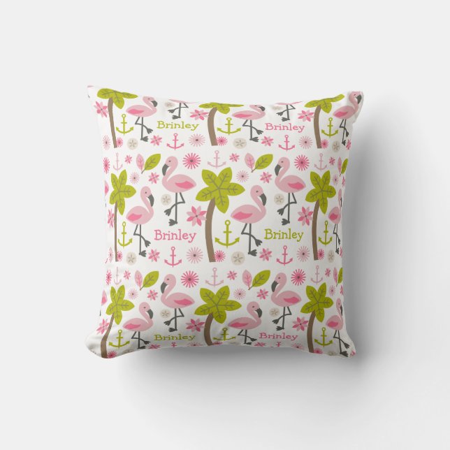 Pink Flamingo Personalized Pillow (Front)