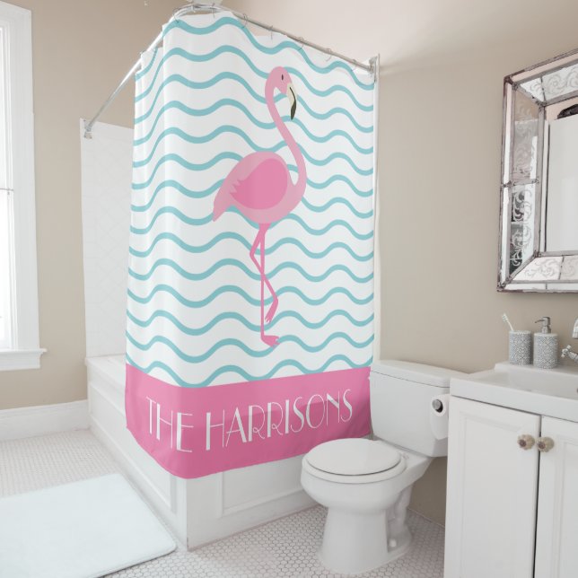 Pink Flamingo Personalized Shower Curtain (In Situ)