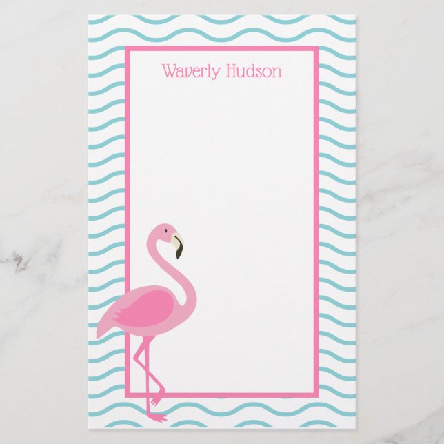 Pink Flamingo Personalized Stationery (Front)
