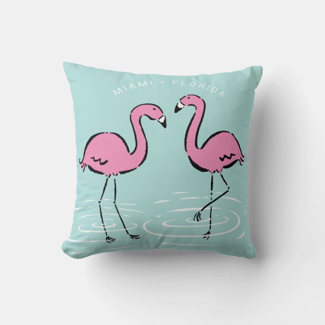 Pink Flamingo Personalized Throw Pillow (Front)