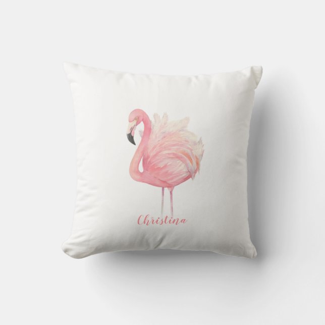 Pink Flamingo, Pink Feathers, Baby Girl Nursery Throw Pillow (Front)