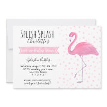 Pink flamingo polk-a-dot 1st birthday invitation