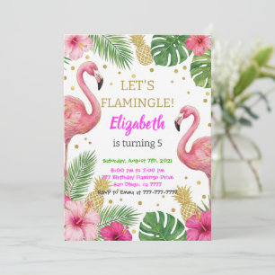 Pink Flamingo Pool Birthday Party Invitation