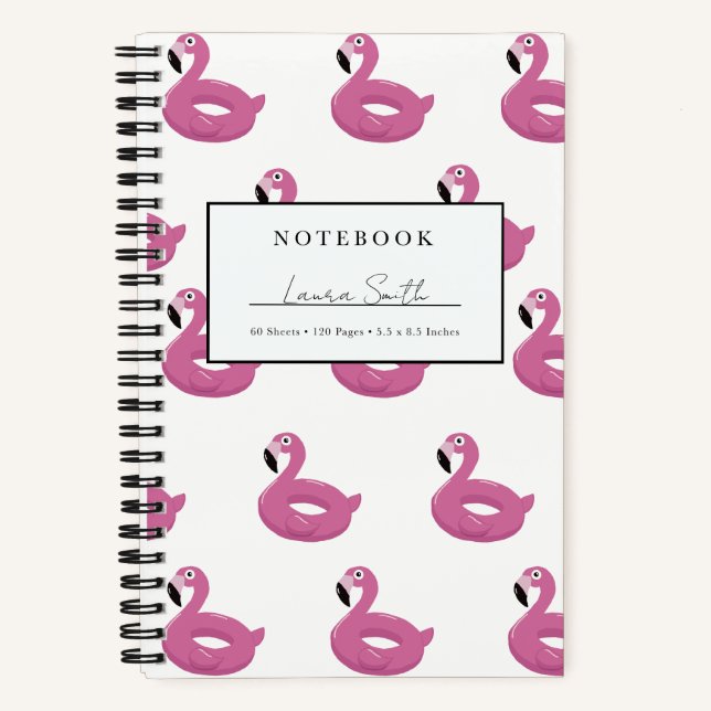 Pink Flamingo Pool Floaty Personalized Notebook (Front)