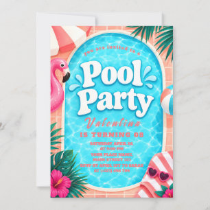 Pink Flamingo Pool Party Invitation