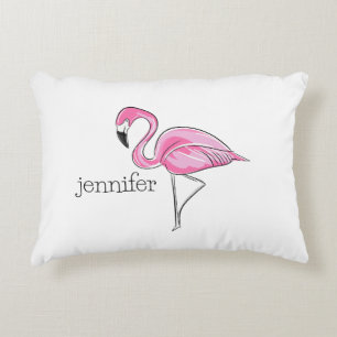 Pink Flamingo Preppy Tropical Personalized Accent Pillow