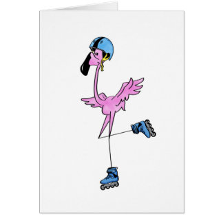 Pink Flamingo Roller Skating Card