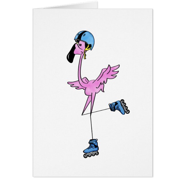 Pink Flamingo Roller Skating Card (Front)