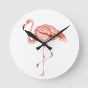Pink Flamingo Round Clock