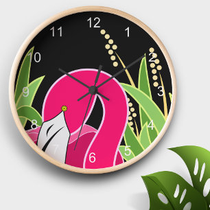 Pink Flamingo Round Clock